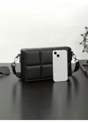 1pc New Arrival Checkered Pattern Pu Leather Bag Casual Business Shoulder Bag Crossbody Bag Sling Bag Side Bag Square Bag For Holiday Travel Essentials School Bag For College Students Hiking Winter La