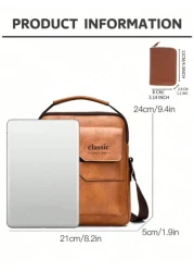 2pcs Set Retro Messenger Bag PU Leather Shoulder Bag With Wallet Large Capacity Headphone Hole Casual Minimalist Style For Commuting Business Travel Gifts For Friends Family Summer Summer Bag Spring B