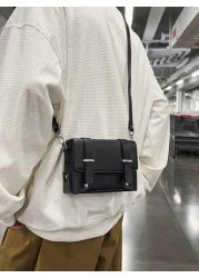 حقيبة يد جلدية صلبة مزينة بمسامير، حقيبة كتف رجالية كاجوال، تصميم مربع مرفوع بغطاء، هدية لحبيب، أب، عيد الحب،