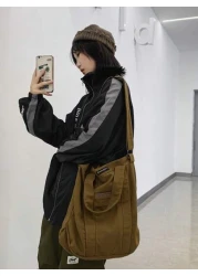 Vintage Japanese Canvas Men s Shoulder Bag Adjustable Shoulder Strap Casual Commuter Handbag Solid Color Simple Crossbody Bag Sling Bag Fashion Men s Bags