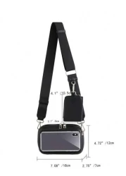 محفظة بيضاء مربعة صغيرة بسيطة مع حزام عريض قابل للإزالة، حقيبة كتف للتخرج ولوازم المدرسة