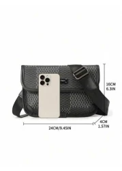 New Men s Flip Cover Mailman Bag Large Capacity Fashionable Checkered Embossed Small Chest Bag Versatile Outdoor Men s Crossbody Bag PU Waterproof Small Square Bag Men s Shoulder Bag Wear Resistant Co