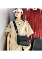 1pc Rhombic Pattern Iridescent Black Matte Leather Material Cover Type Closure Fashion Men Messenger Bag Chest Bag Unisex Suitable For Spring Cycling For Teenagers And Young People