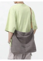 peach tree 1pc Peach Tree Fashion Simple Letter Print Large Capacity Lightweight Fit 12 Inch Tablet Bag For Men Retro Canvas Solid Color Crossbody Bag Christmas Men Bag Vacation Travel Essentials Dad