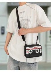 peach tree Peach Tree Men Shoulder Bag Crossbody Bag PU Waterproof Box Style Radio Cassette Retro Casual Messenger Bag Game Console Bag Travel Holiday Essential Gift For Young Men Halloween Christmas