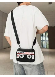 peach tree Multifunction Men Messenger Bag Retro Radio Cassette Recorder Shoulder Bag Casual Simple PU Waterproof Square Bag For Travel Outdoor Gift For Young Men Father Halloween Christmas