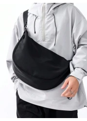 1pc Polyester Fiber Solid Black Shoulder Bag Crossbody Bag Simple Style For Dating Travel School Etc Sling Bag Side Bag For Holiday Travel Essentials Summer Gifts For Boyfriend College Bag Multi Funct