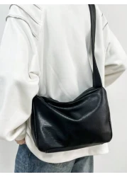 Casual Fashion Men Minimalist PU Water Proof Crossbody Bag With Wide Strap Square Shape And Single Compartment For Daily Commute Or Traveling Sling Bag Work Weekend Camping Black Bag Hiking Large Capa