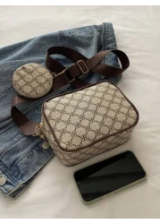 حقيبة مربعة صغيرة ذات نمط هندسي مع محفظة صغيرة من البولي يوريثان للحياة اليومية