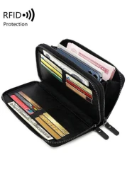 محفظة رجالية مانعة للقراءة لأجهزة RFD ذات لون أحادي بسيط مع معصم، حقيبة يد مصنوعة من جلد صناعي عصري مفرغة ذات طب