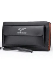 A Black And Brown Kangaroo PU Material Waterproof And Wear Resistant Double Zipper Closure Business Men s Wallet Clutch Bag Multi Functional Large Capacity Hand Held Bag New Style For Spring And Summe