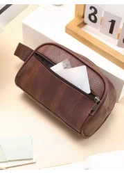 Men Waterproof Travel Toiletries Storage Bag PVC Lychee Pattern Cosmetic Bag Portable Makeup Organiser Male Zipper Handbags