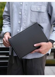 gorchis New Style Men s Clutch Bag Black Toiletry Bag Large Capacity Business Hand Carry Bag Simple Versatile PU Leather Underarm Envelope Bag With Multi Card Slots Fashion Man Bag