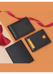 HOVI S Carbon Fiber Short Wallet Business Minimalist Card Holder RFID Blocking Anti Theft Two Fold Money Clip Wallet Mini Bag Small Bag