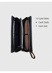 محفظة رجالي بسحاب طويل من الجلد الصناعي، سعة كبيرة، حامل للبطاقات والهاتف، محفظة متكاملة للرجال قطعة واحدة