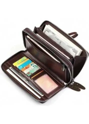 Hot New Retro Large PU Leather Wallet Double Zipper Clutch Long Leather Phone Purse Business Hand Clutch Bag Card Holder Travel Must Haves Wristlet Wallet Purse Essential Items Men Christmas Gifts Gif