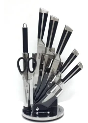 طقم سكاكين ستانلس ستيل 9 قطع مع حامل 360 درجة