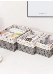 Set of 3 Eco-Friendly Handwoven Storage Baskets &ndash; Durable Woven Bins with Sturdy Plastic Frame and Removable Liners for Toys, Books, and Toiletries &ndash; Decorative and Versatile Home Organization - Grey