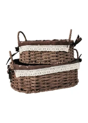 Set of 2 Eco-Friendly Oval Handwoven Storage Baskets with Handles, Durable Woven Bins with Sturdy Frame and Removable Liners for Home Organization in Living Room, Bedroom, Bathroom and Nursery-Brown