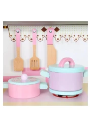 Wooden Play Kitchen for Kids with Lights &amp; Sounds &ndash; Toddler Kitchen Set with Ice Maker, Oven, Sink, Microwave, Fridge, Utensils &amp; Fruit Accessories