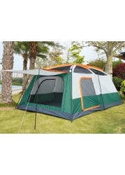Toby&rsquo;s New 8-12 person double layer outdoor camping tent two bedrooms and a living room family cabin (Green)