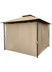 Yulan Outdoor Outdoor Gazebo Canopy Shelter with Netting, Metal Frame Patio Gazebo Tent with Double Roof for Garden, Lawn, Backyard, Party, Khaki 3x3 (410393)