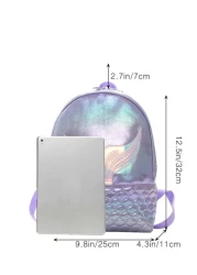 Girls Holographic Quilted Pattern Fish Tail Decor Classic Backpack