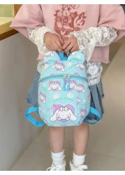 Sanrio KT Cat Nylon Kids Backpack Cute Mini Girls Bag Lightweight Cartoon Pattern Pouch Zipper Closure Kitty Dog Little Girl Schoolbag Suitable Gift Bag For Friends Gathering Travel Bag For Outing