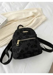 حقيبة ظهر بطبعة زهرية أنيقة للمراهقين، بتصميم سحاب مزدوج، مناسبة للاستخدام اليومي