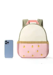 قطعة واحدة حقيبة ظهر طفل جميلة ذات تطريز بتفاحة كرتونية ملونة، حقيبة مدرسية لرياض الأطفال، حقيبة ظهر صغيرة خف