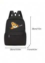 حقيبة ظهر كاجوال كبيرة السعة لحمل الحاسوب من نوع سحاب، بشكل قطة، لرحلات السفر والخارج، رسومات وحروف مطبوعة، ع