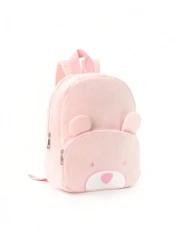 قطعة واحدة حقيبة ظهر قطيفة متعددة الوظائف ذات سعة كبيرة مزينة بالتطريز بشكل دب كرتوني مناسبة للأطفال الفتيات