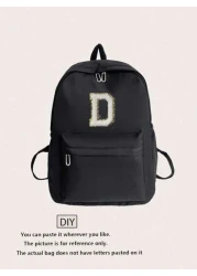 1pc Diy Back To School Season Simple And Stylish Solid Color Lightweight Large Capacity Children s Backpack Crossbody Bag A Z White Letter Cloth Stickers Fashionable And Interesting Birthday Gift Holi