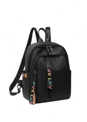 Large Capacity Multi Pocket Black Oxford Cloth Wear Resistant Backpack Fashionable Street All Match Commuter Bag Exquisite Student Schoolbag Mobile Phone Computer Bag Suitable For Fashionistas Work Bu