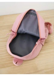 Girls Fuzzy Cartoon Rabbit Letter Patch Decor Zipper Cute Functional Backpack