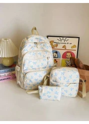 3pcs Nylon Bow Print Backpack Set Foldable Multi Po Cket Large CapacityWater Resistant Zipper Backpack Suitable F Or Teenagers High School College Students Ladies Daily Use Commuting Traveling Gifts F