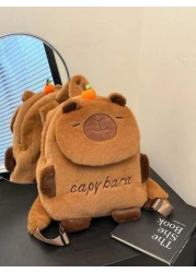 1pc Soft Plush Adorable Capybara Backpack Big Children Casual Plush Backpack Flip Backpack Adjustable Strap And Zippered For Travel Shoping Parties Holidays Supermarket Festive Events School Occasions