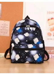 1pc Backpack Nylon Zipper Closure New Cute Schoolbag Dreamy Colored All Match Backpack Cartoon Backpack Suitable For Daily Outings Outings Perfect Gift For Boys And Girls