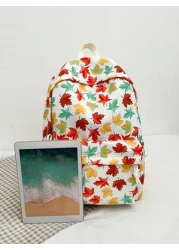 1 Pc Casual Maple Leaf Print Double Shoulder Backpack Zipper Closure Adjustable Straps School Bag Lightweight Student Bag Casual Daypack Large Capacity Backpack With Laptop Compartment Bookbag For Stu