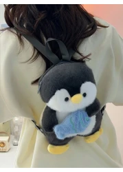 Children s Cute Cartoon Penguin Shape Plush Backpack Novelty Back To School Bookbag For Primary And Secondary School Students Lightweight Casual Travel Vacation Storage Backpacks Autumn And Winter New