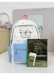 1pc New Fashion Color Block Student Backpack Cartoon Cute Casual Everyday Outdoor Bookbag Without Pendant