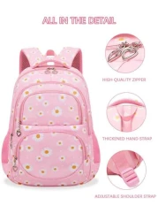 3pcs Set Backpack Set With Daisy Flower Pattern Suitable For Students School Backpack Lunch Bag Pencil Case Backpack