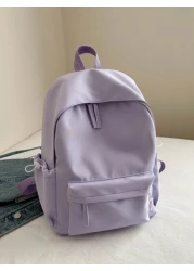 1pc Teens Simple Zipper Closure Backpack Fashion Versatile Solid Color School Bag Suitable For Daily Use