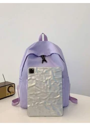 1 PC Back To School Classic Basic Large Capacity School Bag With Laptop Compartment Fashion Versatile All Purpose Backpack Purse Simplicity Solid Color Sports Bag Premium Nylon School Backpack With Ad