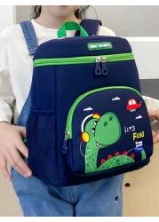 1pc Kids Cute Cartoon Green Dragon Print Backpack With Wide Strap Back Support Design Suitable For School Daily Use