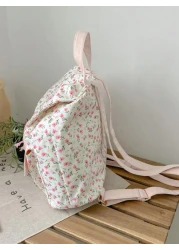 1pc Girl s Ditsy Floral Canvas Backpack Drawstring Closure Fresh Cute Casual Lightweight Bag With Large Capacity Suitable For Daily Use