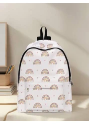 1pc Backpack With Colorful Paw Print Pattern Zipper Closure Pockets Backpack Suitable For Boys And Girls Daily Use For School And Outings