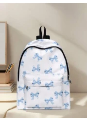 1pc Colorful Bow Backpack With Pockets Zipper Closure Suitable For Boys And Girls Stylish Everyday Use Backpack For School And Outdoor Activities