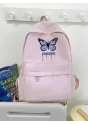 1 حقيبة ظهر للعودة إلى المدرسة، حقيبة بطبعة فراشة طازجة وحلوة، خفيفة الوزن وسعة كبيرة، مناسبة للدراسة اليومية