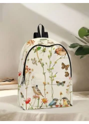 1pc Floral Print Backpack Zipper Closure With Pockets Stylish Backpack For Boys And Girls Suitable For School Outings And Daily Use